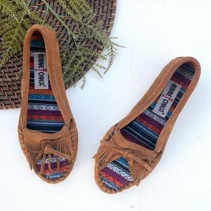 Minnetonka Womens Shoes Moccasins Kilty Arizona Print Tan Leather Tie 6.5